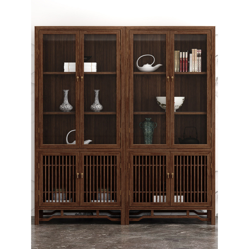 Новый китайский стиль, домашний кабинет из черного ореха с витриной, большой витринный шкаф, книжный шкаф, комбинация из массива дерева