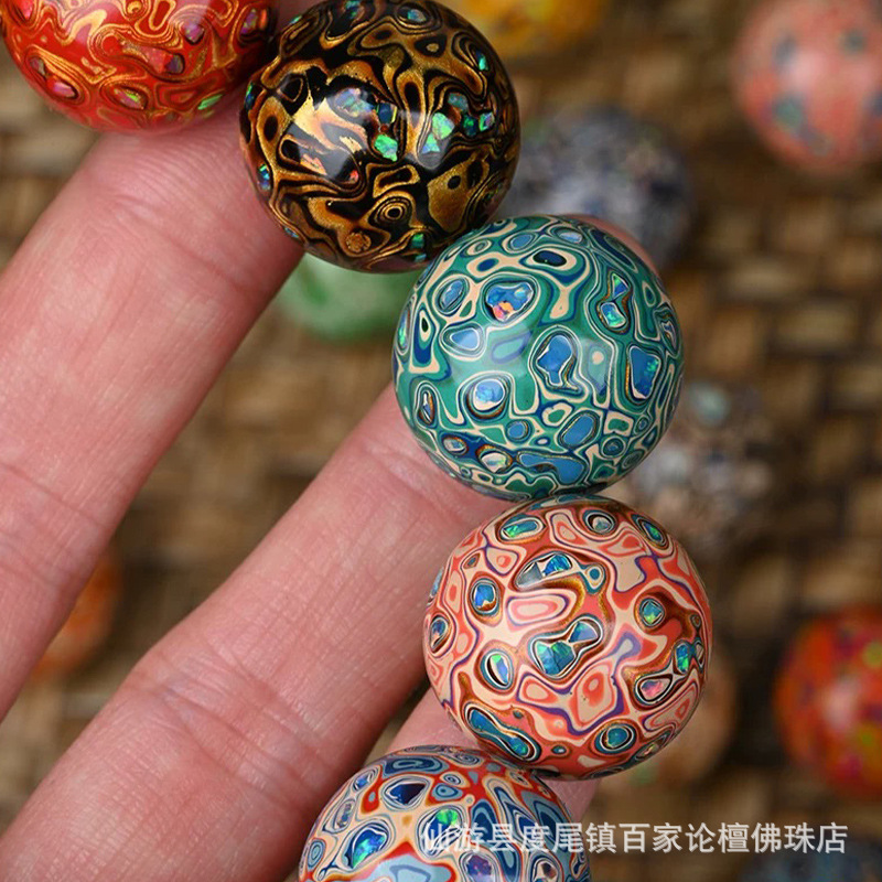 Large Lacquer Beads Wholesale 20mm Loose Beads Single Inlaid Opal Craft Buddha Beads Bracelet Natural Plant Lacquer DIY Jewelry