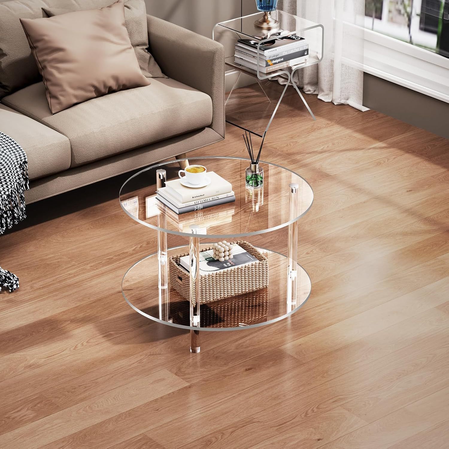 Acrylic Transparent Coffee Table Living Room Household Small Apartment Sofa Side Table Modern Simple Round Coffee Table Small Table