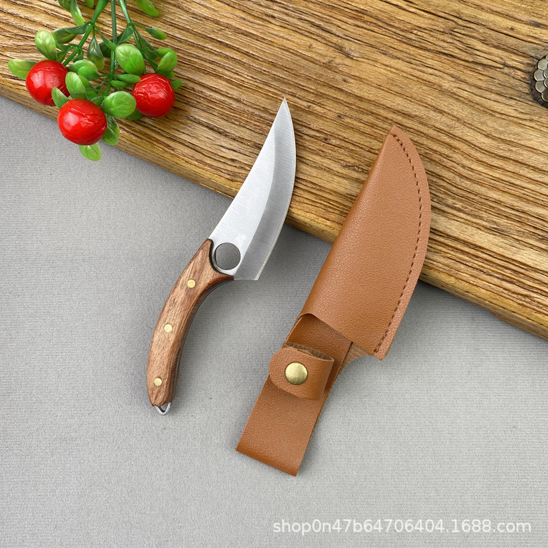 Small hand meat knife bone-picking knife stainless steel wooden handle stainless steel outdoor meat knife cutting knife express unpacking knife