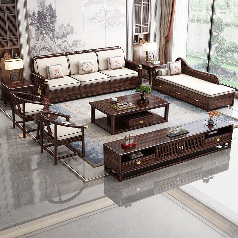 New Chinese Solid Wood Rohan Bed Rohan Bed Guifei Recliner Zijin Sandalwood Small Apartment Zen Storage Lazy Sofa Bed