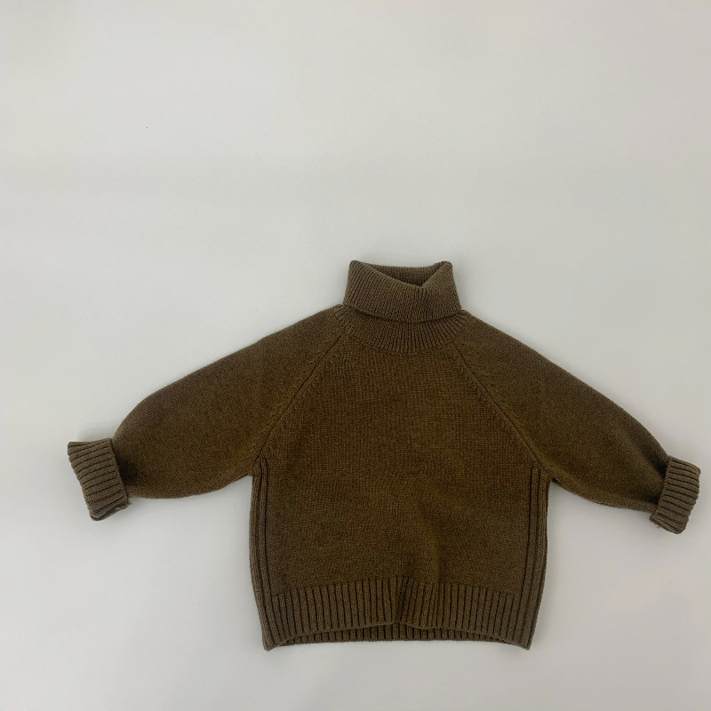 Mori Korean Style Children's Sweater Thick Needle Solid Color High Neck Base Shirt Children's Thickened Pullover Sweater for Boys and Girls