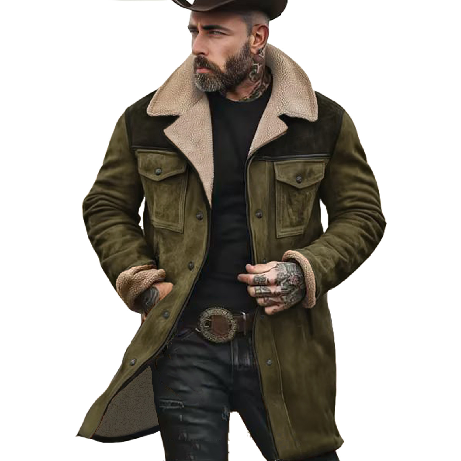 In-Stock European and American 2025 Autumn and Winter Men's Jacket Cross-Border Suede Color-Blocking Jacket Amazon Multi-Pocket Zipper Coat