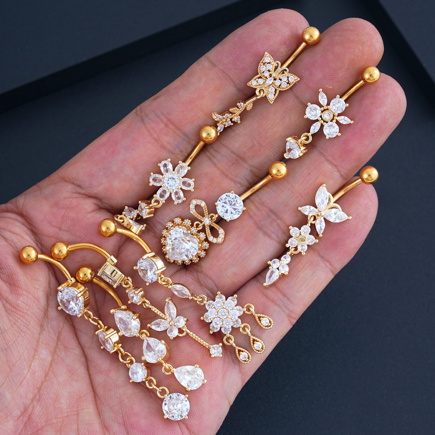 Cross-Border E-Commerce New Product Navel Ring Copper Inlaid Zircon Heart-Shaped Water Drop Butterfly Pendant Navel Nail Body Piercing Jewelry