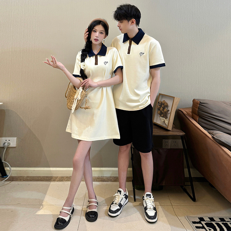 2024 Summer New Products One Dress One Dress New Couple Dress Polo Collar Contrast Color dress Short Sleeve