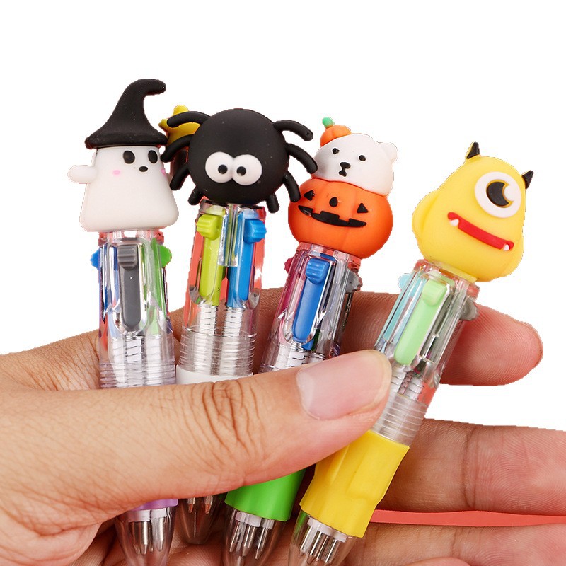Cross-Border Halloween Mini Four-Color Ballpoint Pen Cute Cartoon Color Pen Gift Primary School Student Prizes Wholesale