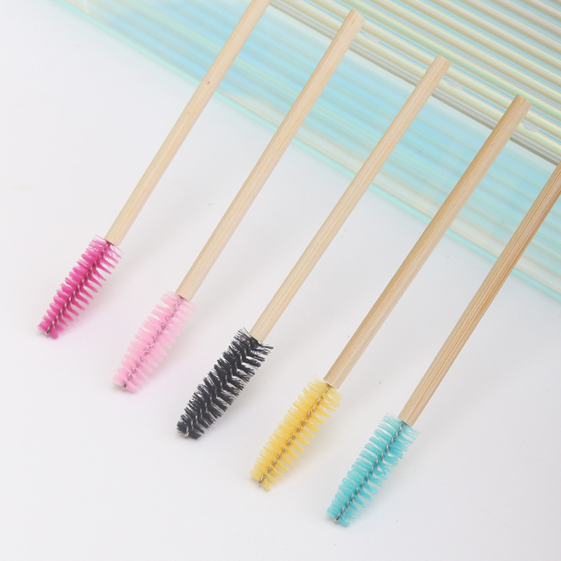 Nylon bamboo mascara brush mascara roll bamboo handle mascara brush bamboo pole mascara brush 50 a pack factory wholesale
