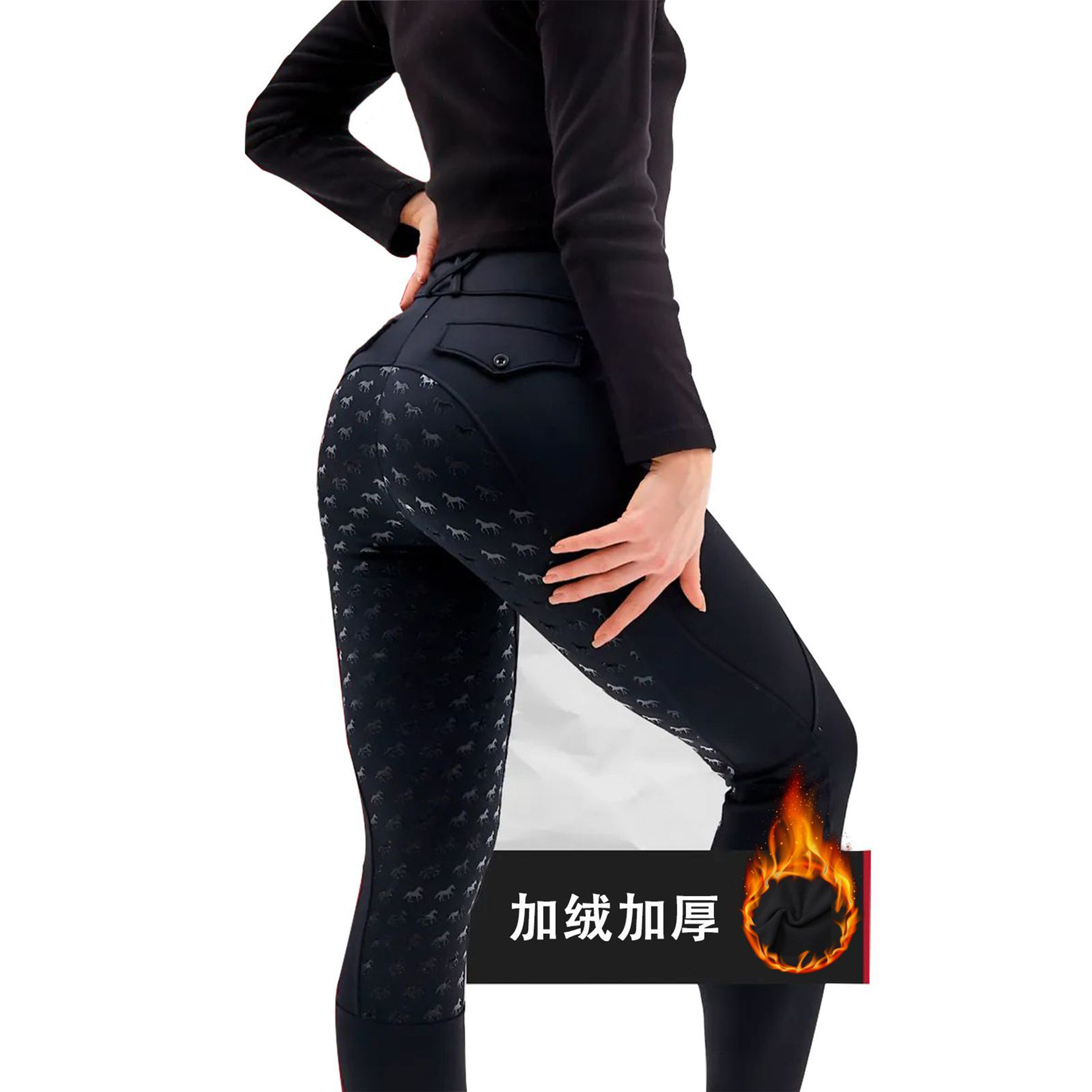 Amazon cross-border equestrian breeches fleece-lined silicone men's and women's high elastic warm equestrian pants outdoor riding pants
