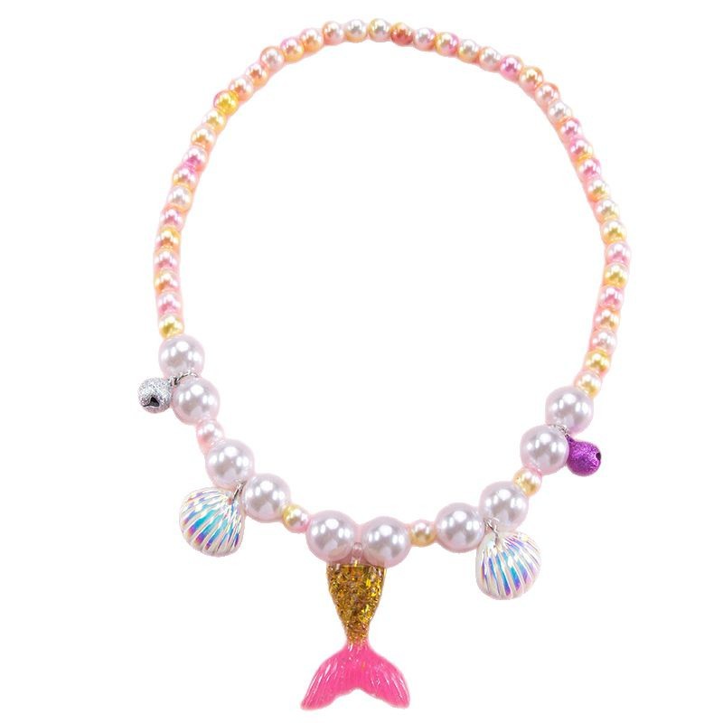 Children's Jewelry Pearl Necklace Bracelet Ring Shell Fishtail Mermaid Pendant Jewelry suit