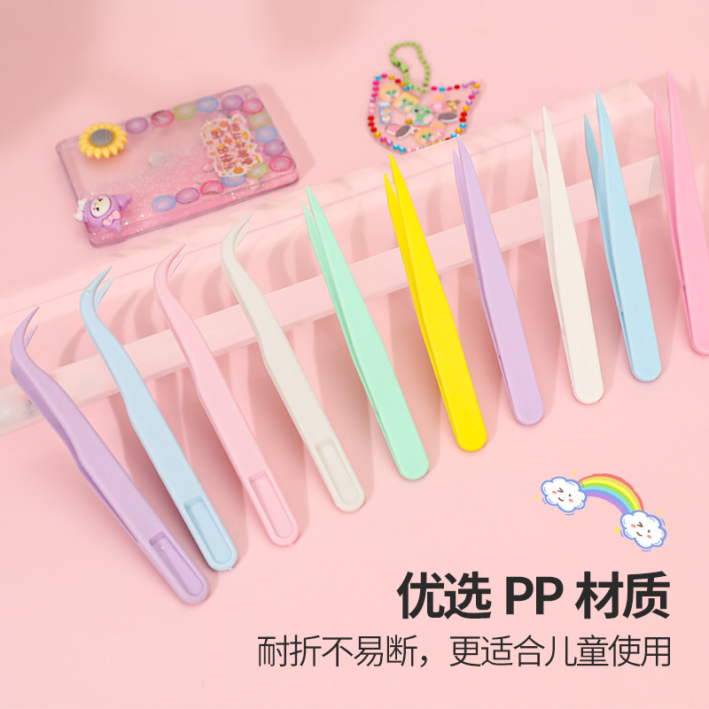 Popular In-Stock Tweezers for Journaling, Bent-Head Macaron Tweezers, Journaling Tweezers, Nail Art Sticker Pointed-Tip Plastic Tweezers