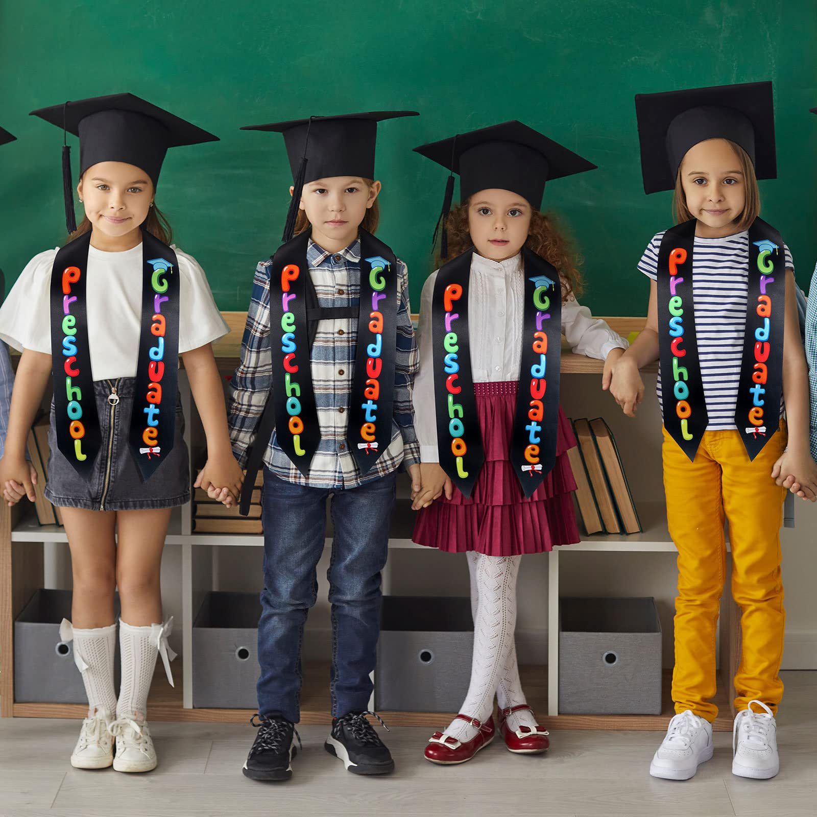 Cross-Border Graduation Season Children's Ribbon Etiquette Shoulder Strap Preschool Kindergarten Graduation Printed Honor Award Satin Shawl