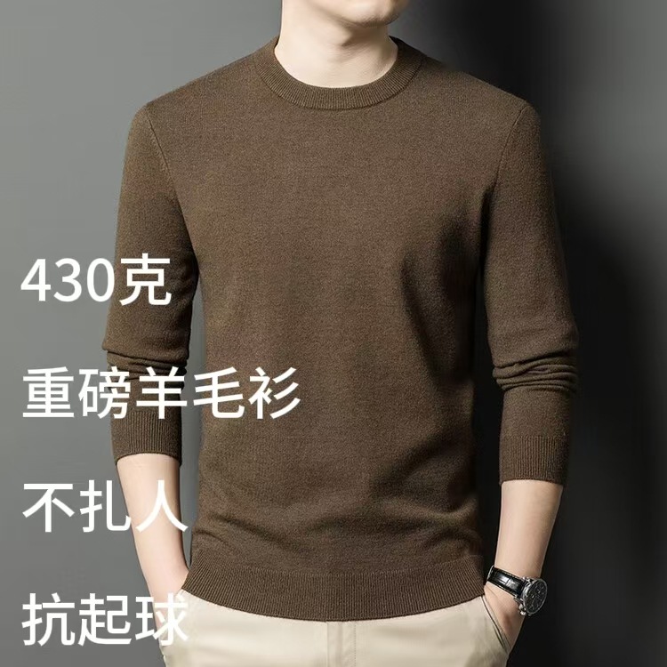 Heavyweight Fine-Spun Men's Sweater Autumn and Winter New Solid Color Round Neck Long-Sleeve Puyuan Wool Sweater Fashionable Warm Sweater for Men