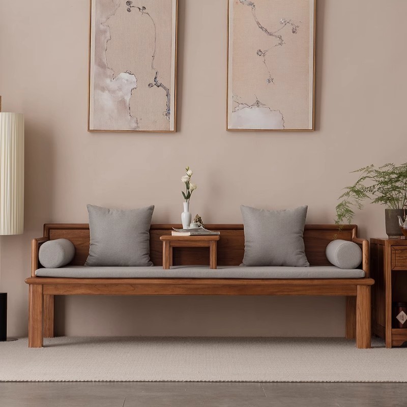 South American Walnut New Chinese Style Solid Wood Luohan Bed Living Room Sliding Integrated Storage Dual-Purpose Sofa Bed New Style