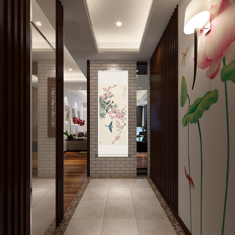 Famous Chinese Painting scroll Painting Silk Calligraphy and Painting Study Room Decoration Lucky Flower and Bird Painting Early Spring Beautiful Peach Blossom Four Happiness