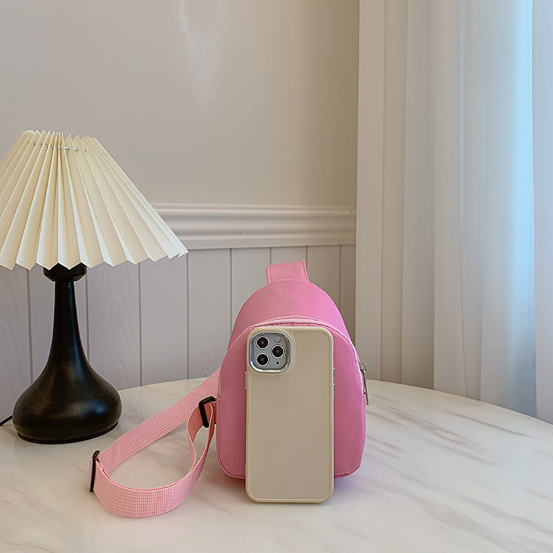 Children's Bag Children's Chest Bag Solid Color Nylon Lightweight Weight-Reducing Small Bag Girls' Single Shoulder Crossbody Small Bag Unisex