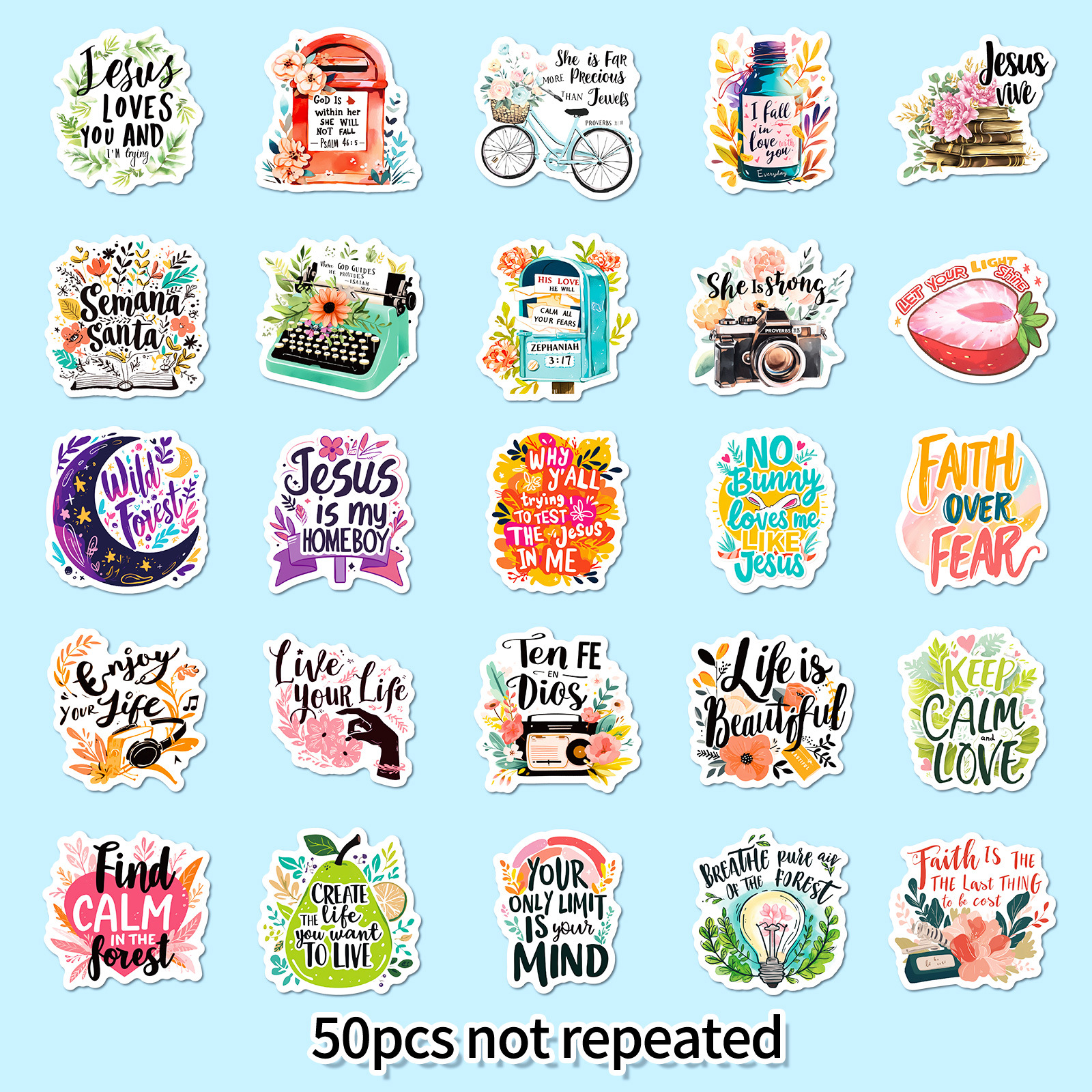 50 Sheds Retro Bible Graffiti Stickers Water Cup Luggage Guitar Scooter Outdoor Waterproof Decorative Text Stickers