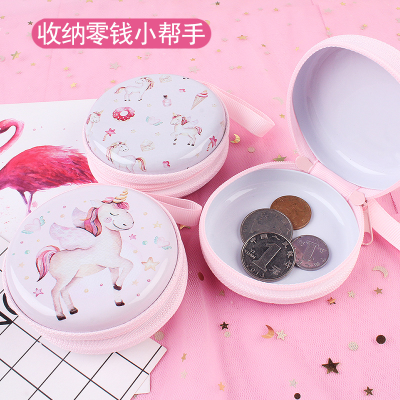 K-Style of Christmas and New Year Tinplate Storage Box Iron Round Coin Purse Cartoon Animal Mini Key Headphone Bag