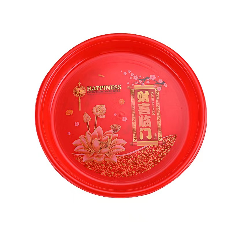 Wholesale wedding fruit plate household dried fruit wedding red plastic plate wedding candy melon seeds fruit Chinese wedding tea tray