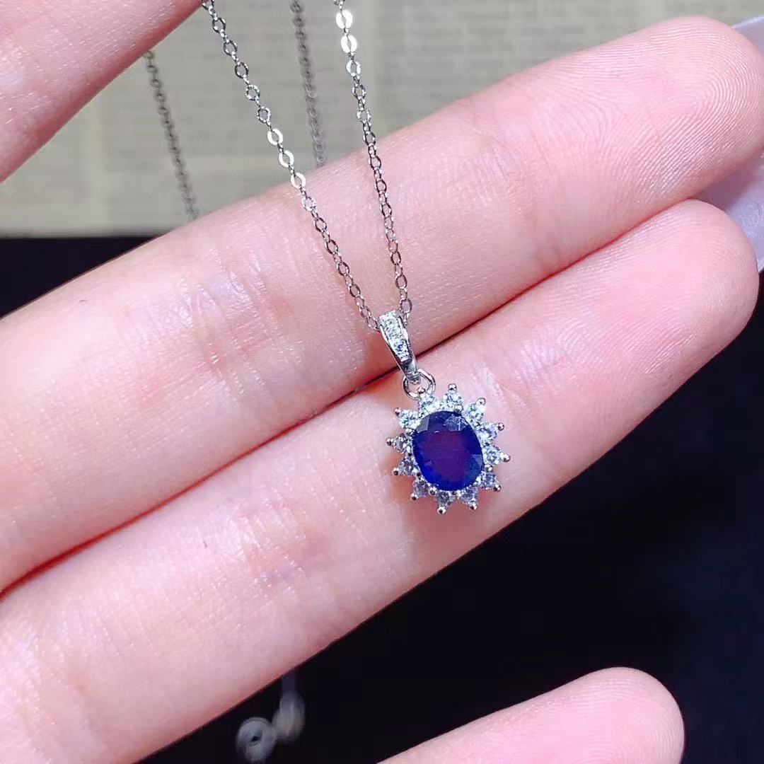 925 Silver Set Natural Sapphire Pendant Simple Fashion Hot Selling Natural Classic Diana Clavicle Chain Color Treasure Jewelry
