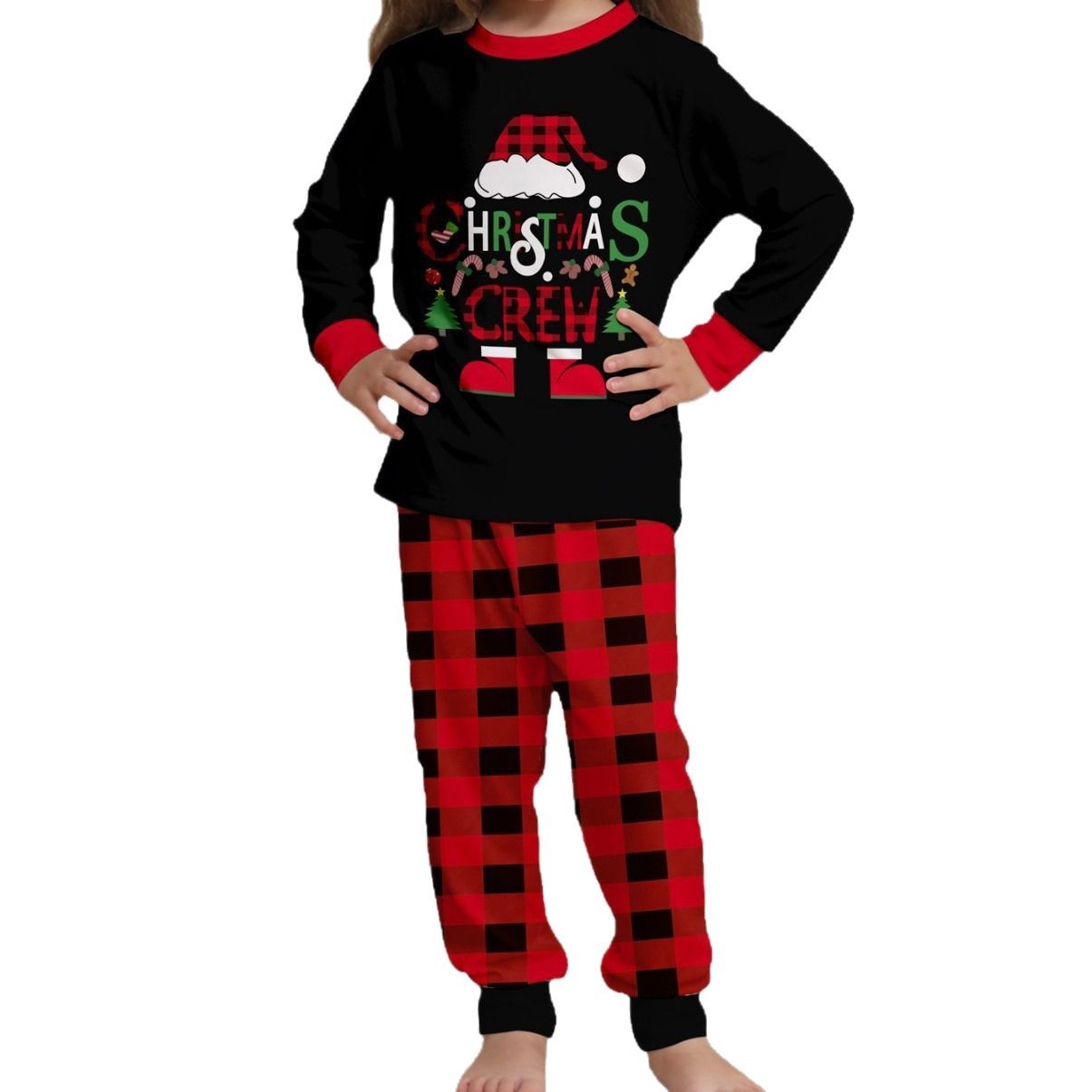 2023 European and American Amazon cross-border new Plaid letter Christmas parent-child wear printed home wear pajamas suit