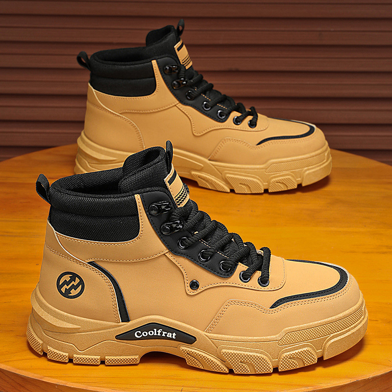 Autumn Men's Shoes New Breathable High-Top Martin Boots Men's Trendy Versatile Thick-Soled Work Shoes Casual Short Boots Trendy Shoes