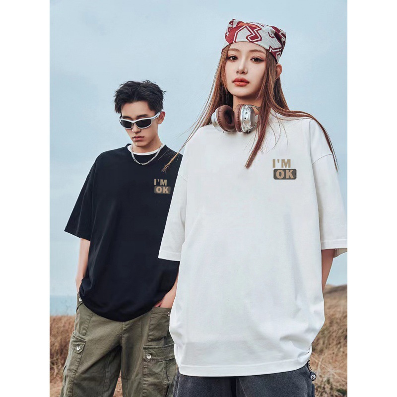 Summer Men's Hong Kong-style Ice Silk Short-sleeved T-shirt Men's Summer Explosions Loose All-match Men's and Women's Crewneck Printed White T