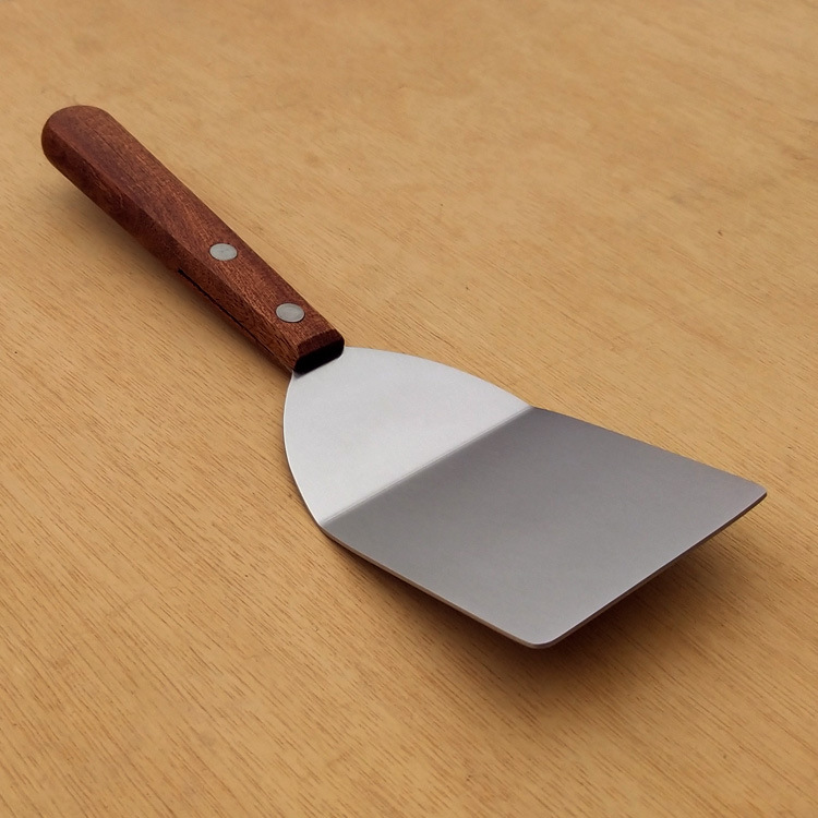 Stainless Steel Cookie Shovel Solid Wood Handle Cake Shovel Hamburger Shovel Eel Shovel Teppanyaki Fried Oyster Shovel Square Head Fried Shovel