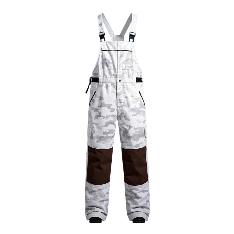 Customized White Snow Camo Hunting Suspenders Pants Waterproof Thick White Camouflage Suspenders Hunting Pants