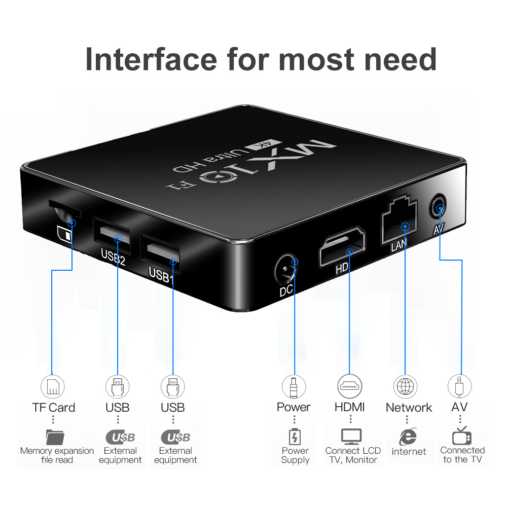 Cross-border new HD video box MX10- F1Android 13 system H313 chip in stock