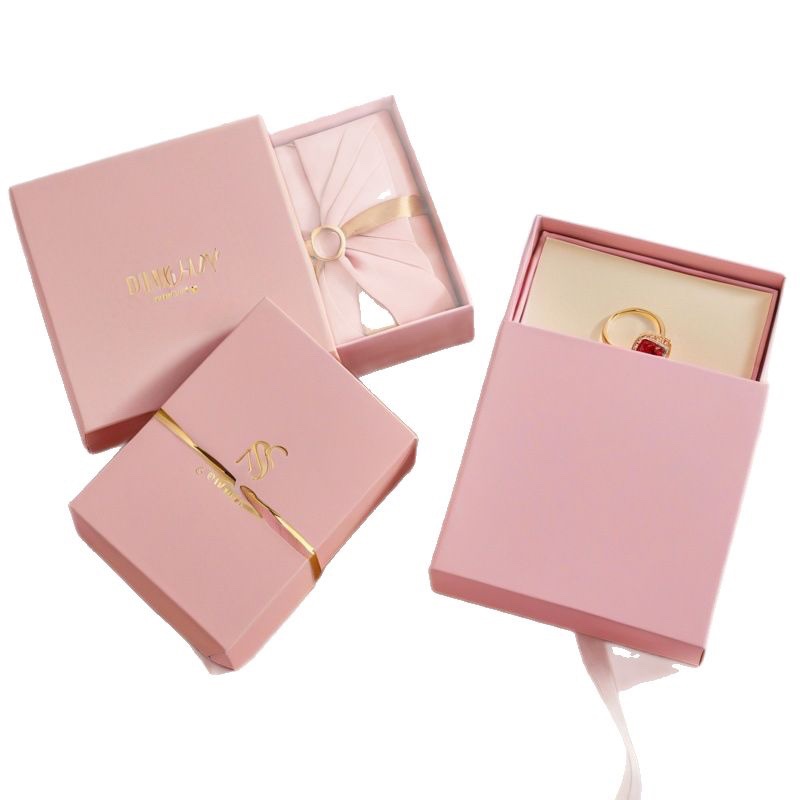 Pink Drawer Gift Box Custom Jewelry Jewelry Silk Scarf Eye Mask High-end Square Pull Kraft Paper Packaging Box