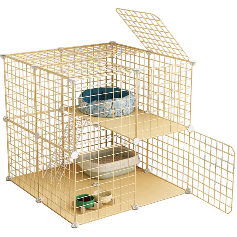 Cat Cage Cat Villa Yellow Cage Log Color Pet Cage Free Assembly Iron Net Cage Household Cat House
