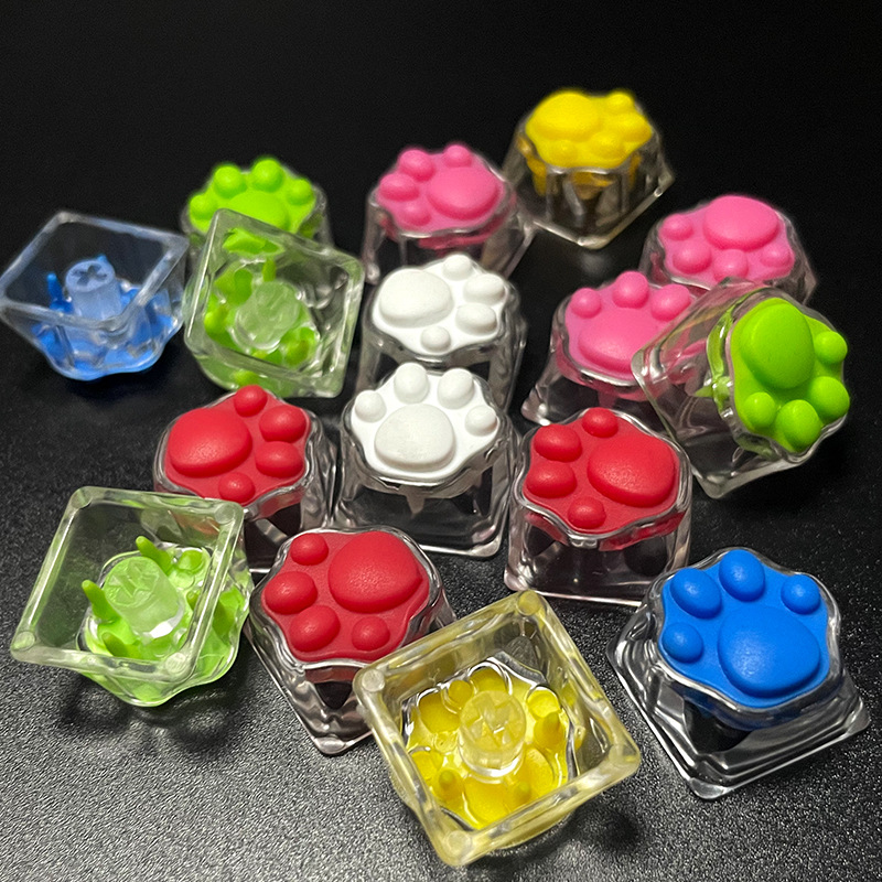 In stock wholesale single keycap personalized mechanical keyboard keycap R3 silicone transparent cute cat claw keycap customization