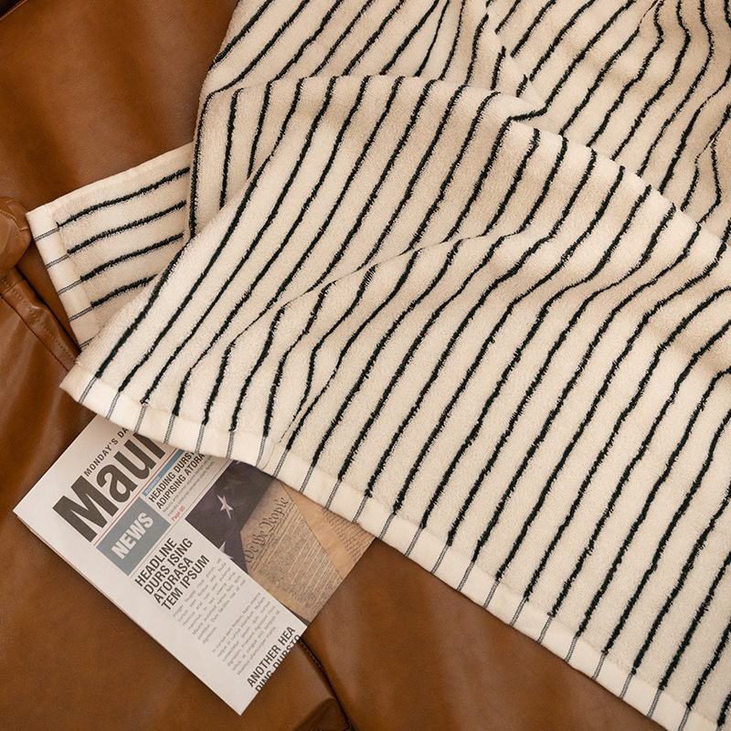 Black and White Striped Bath Towel Household Pure Cotton Absorbent Simple Vintage Fresh Style Women's Pure Cotton Men's Adult Wrapping Towel