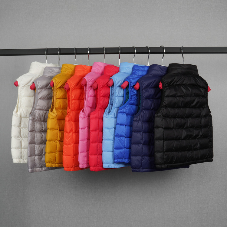 Зимняя куртка-жилет для мальчиков и девочек, однотонная, легкая и тонкая, короткая куртка из утиного пуха
