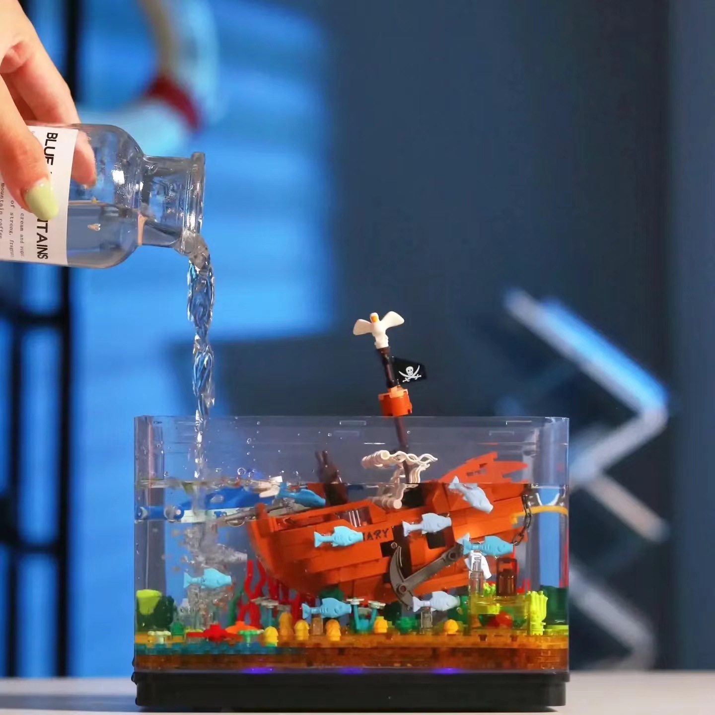 Zhegao Building Blocks Aquarium Exploration Fish Tank Lighting Edition Model Children's Educational Assembled Toys Wholesale