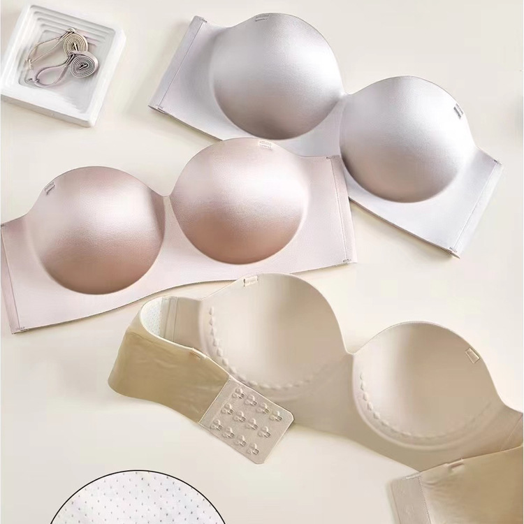 1081 Glow Cloth Satin Three-Dimensional Half Cup Underwear No Steel Ring Zero Sense Skin-Friendly Stable No-Mark Side Gathering Bra