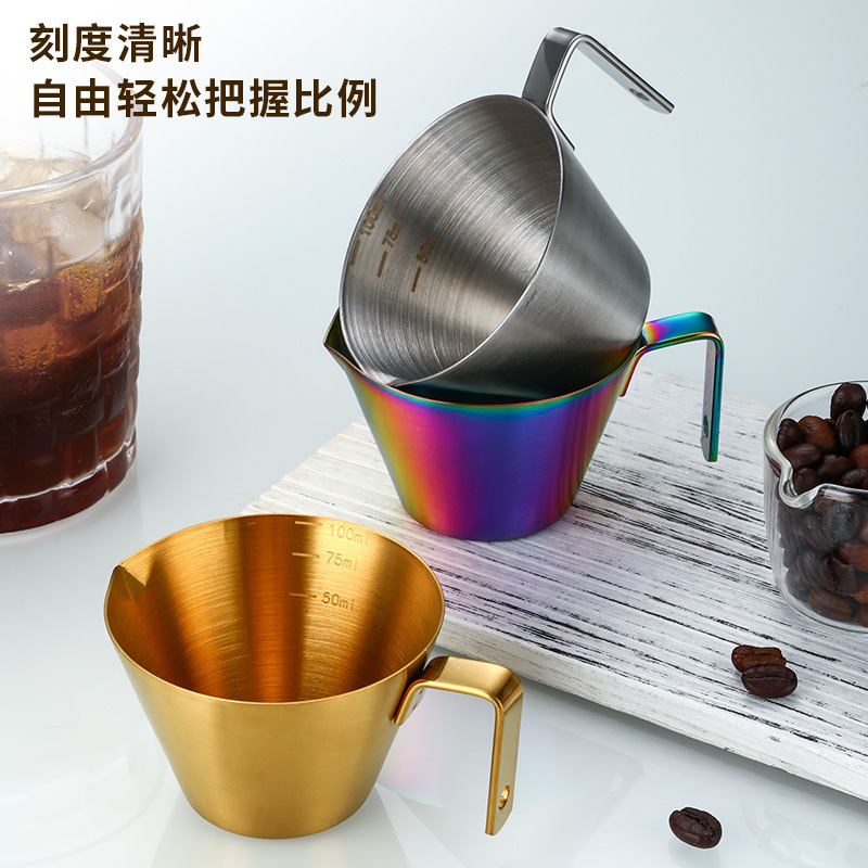 in stock 304 stainless steel coffee extraction cup with scale small milk Ang making cup espresso coffee taking cup wholesale