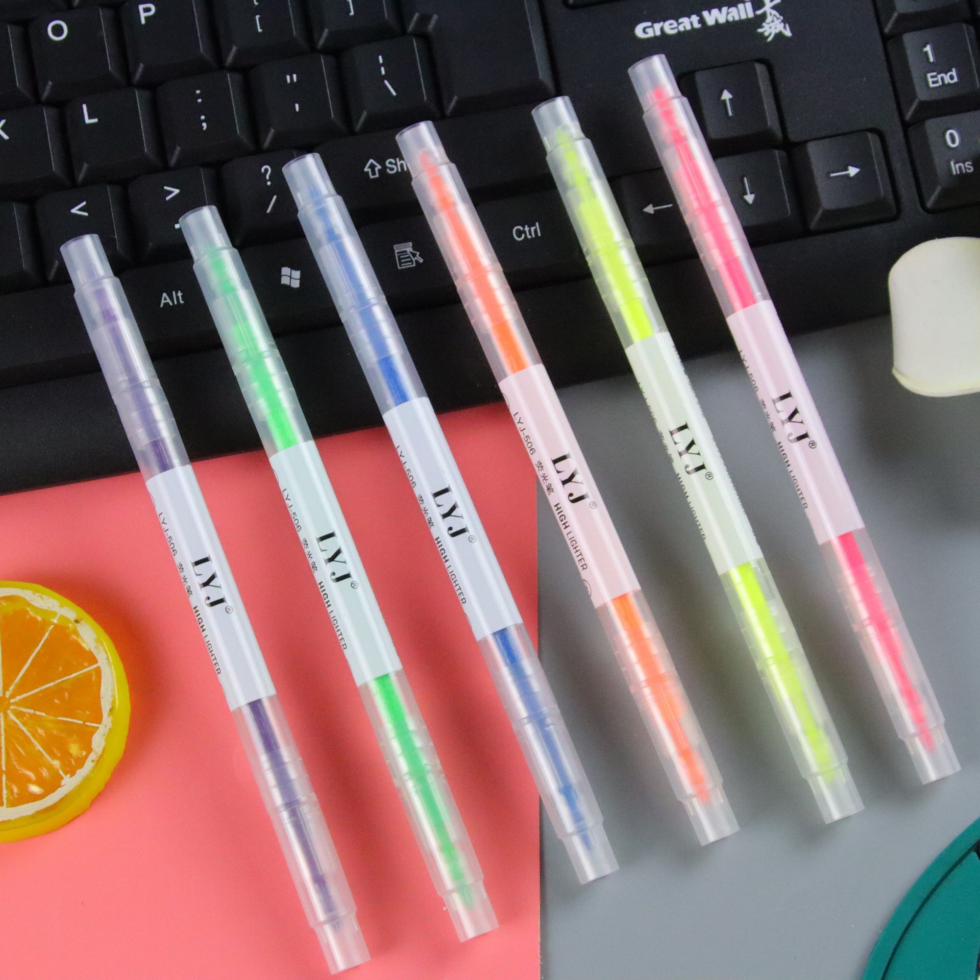 Bulk 6 Pieces of 6 Colorfuls Double-Headed Highlighter Student Marking Pen Colorful Handbook Pen Painting Graffiti Brush