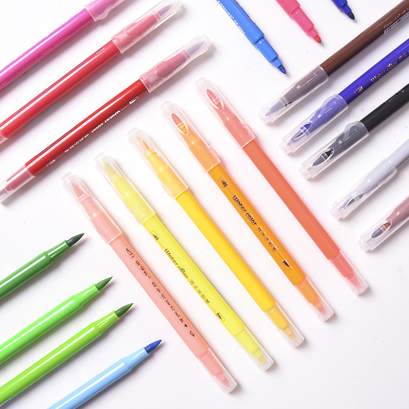 Мягкоголовая двусторонняя акварельная ручка одноцветная синяя акварельная живопись жёлтая чёрная оптом большая ёмкость