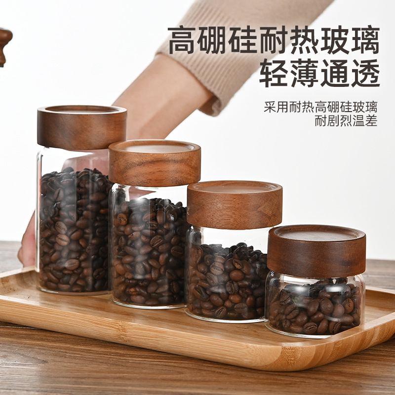 Стеклянная банка для хранения из акации, банка для хранения на кухне, герметичная банка для круп и ароматного чая, бутылка из стекла пищевого класса