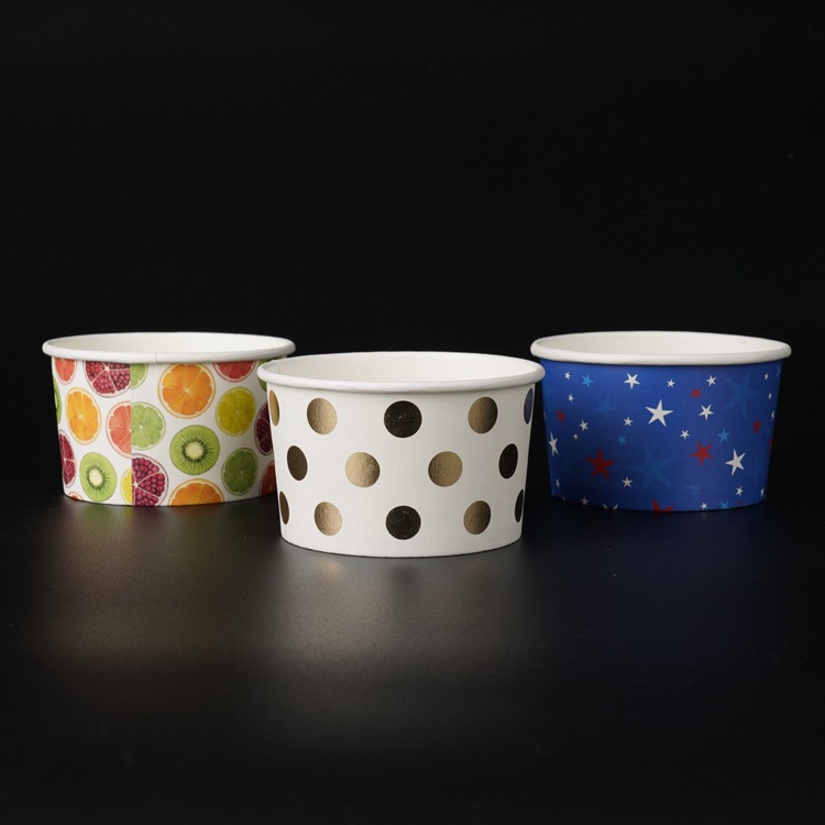 The Factory Specializes in Producing Ice Cream Cups, Ice Cream Cold Drink Paper Cups with Pet Arch-Shaped Paper Lids, 8oz Snack Cups
