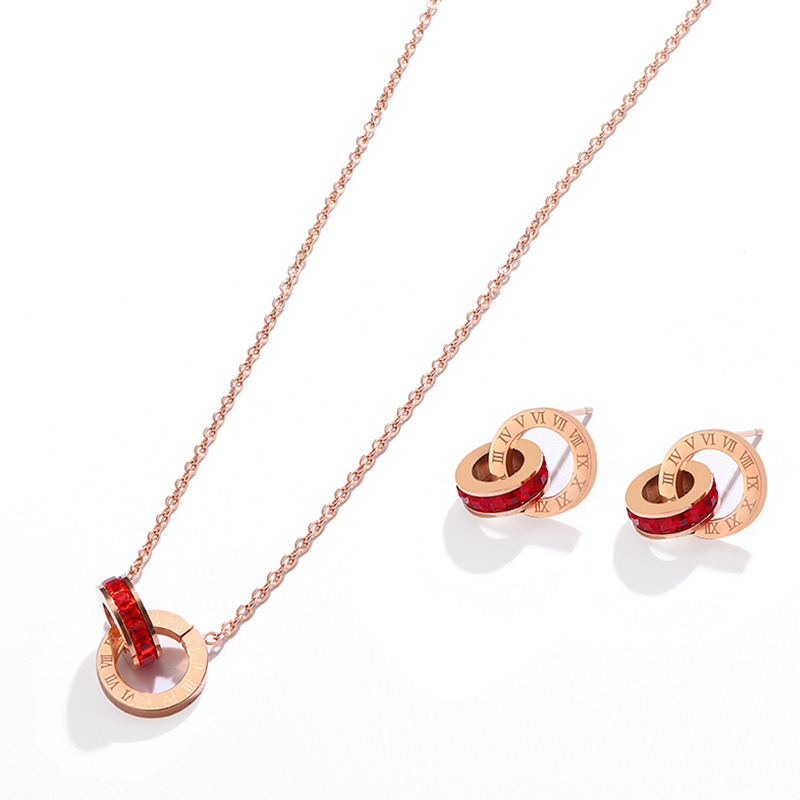 Fashionable High-grade Titanium Steel Necklace Women's French Fashionable Internet Celebrity Clavicle Chain Simple Pendant Chain Elegant Earrings Set