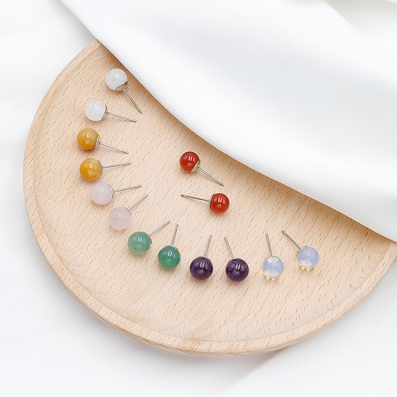 Natural Crystal Agate Earrings Amethyst Round Beads Retro Women's Fashion Atmospheric Earrings Cross-border Live Supply