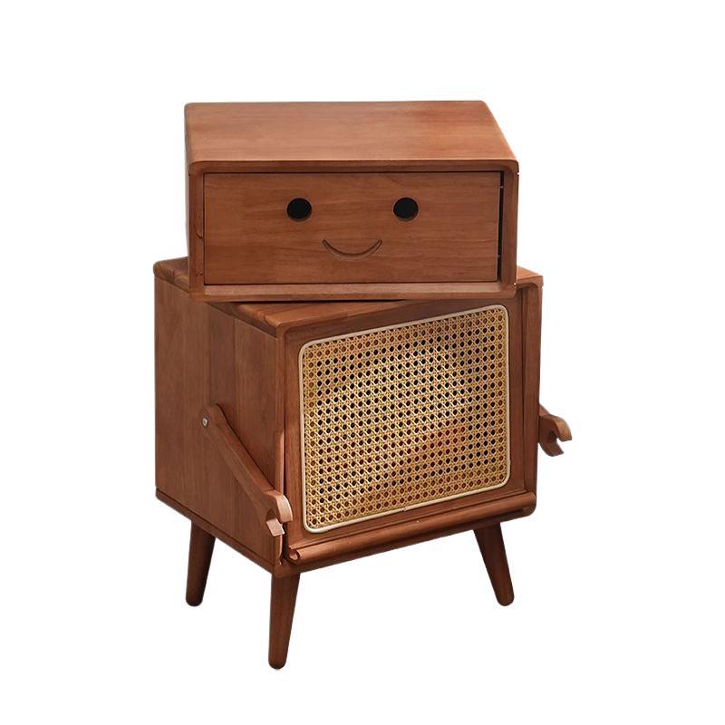 北欧实木床头柜儿童日式藤编机器人卧室储物柜迷你简易抽屉小户型