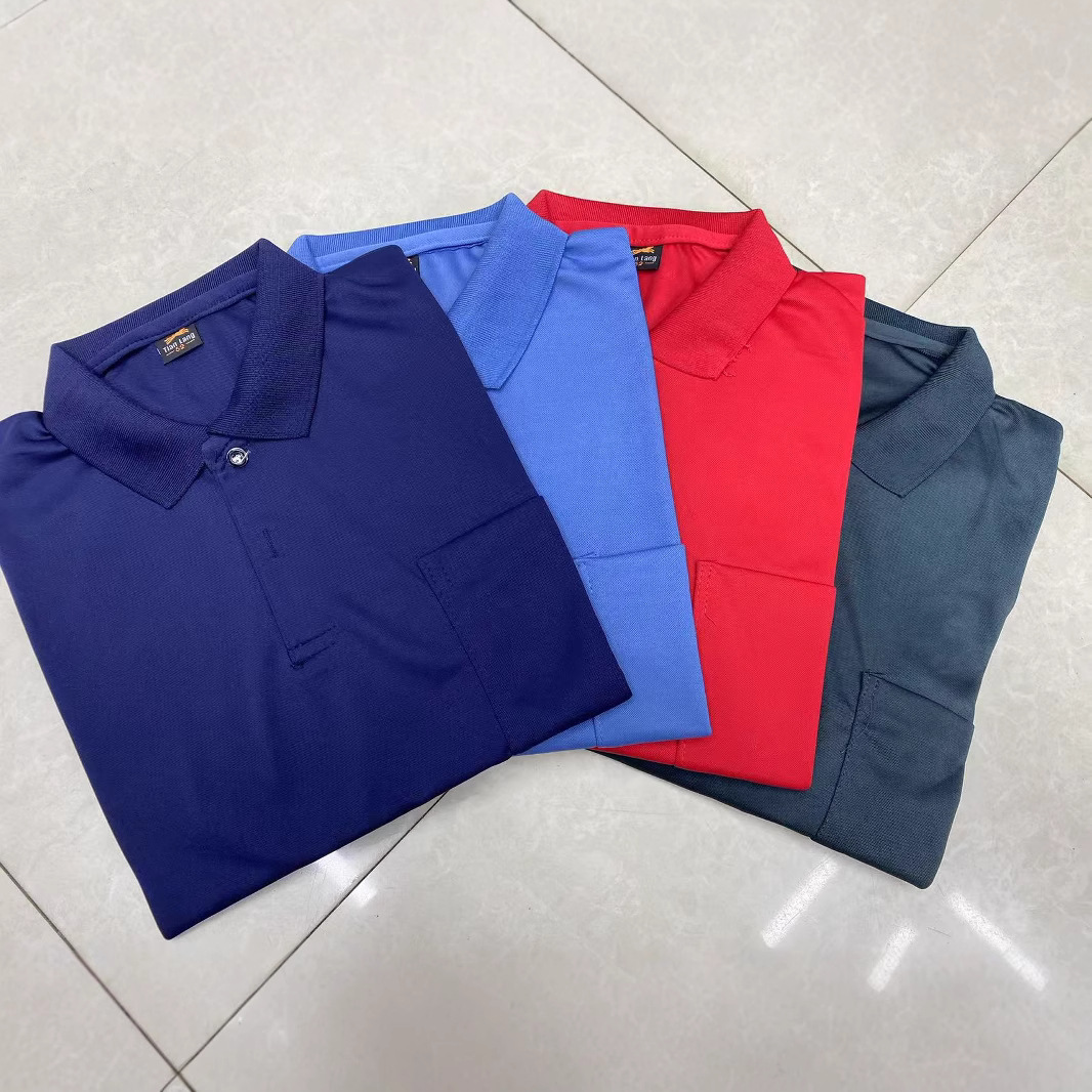 Футболка с отложным воротником для мужчин среднего и пожилого возраста, осень, большой размер, для пап и дедушек, длинный рукав, с накладным карманом, уличная торговля