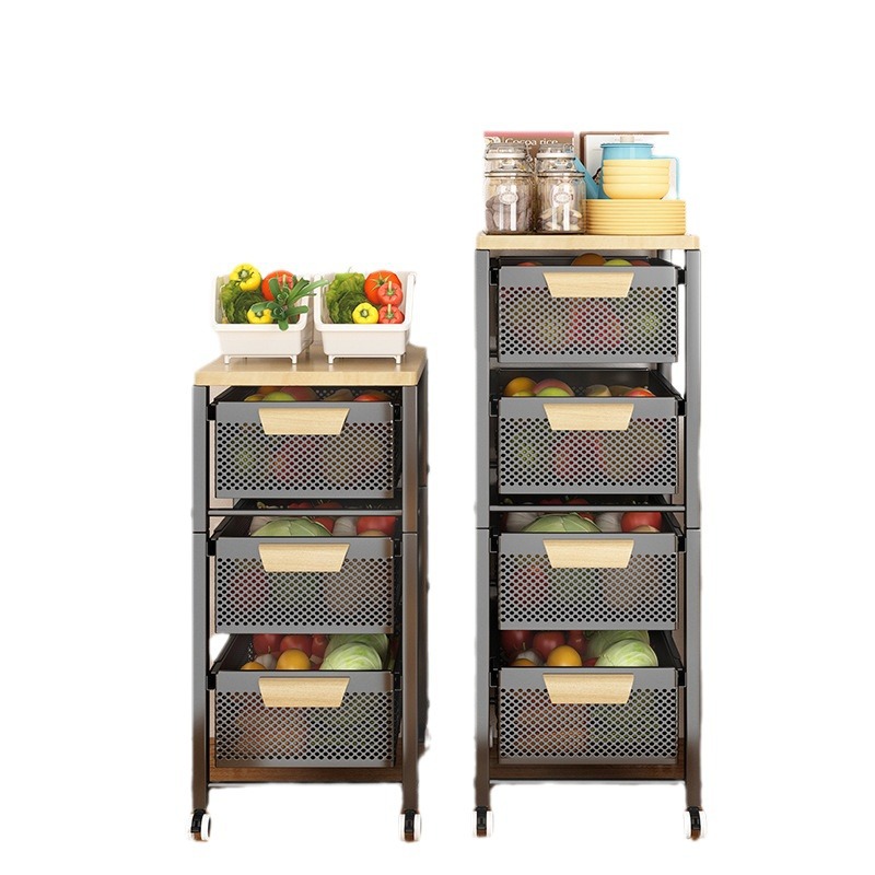 Kitchen Vegetable Storage Rack Household Floor-Standing Multi-Layer Functional Sandwich Storage Cabinet Pull Drawer Vegetable Basket Storage Rack