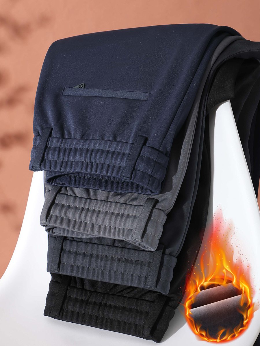 Новые брюки осень-зима 2024, четырехсторонние эластичные, антискользящие, теплые повседневные брюки с флисовой подкладкой