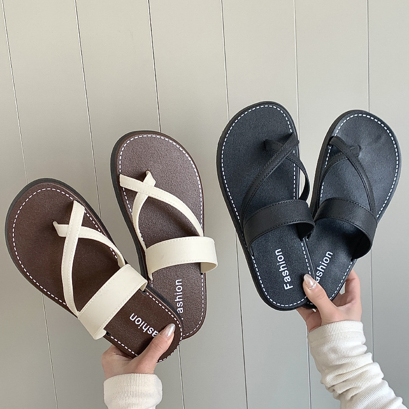 Summer New Toe Slippers Women's Internet-famous Fashion All-match Cross-wear Non-slip Beach Shoes Casual Flat Slippers