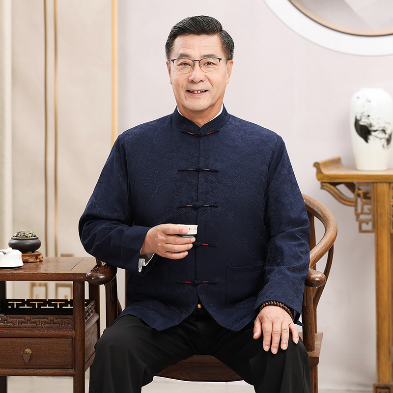 3220 Chinese style old coarse cloth Tang suit men's short-sleeved shirt for middle-aged and elderly people/with suit cotton fleece-lined