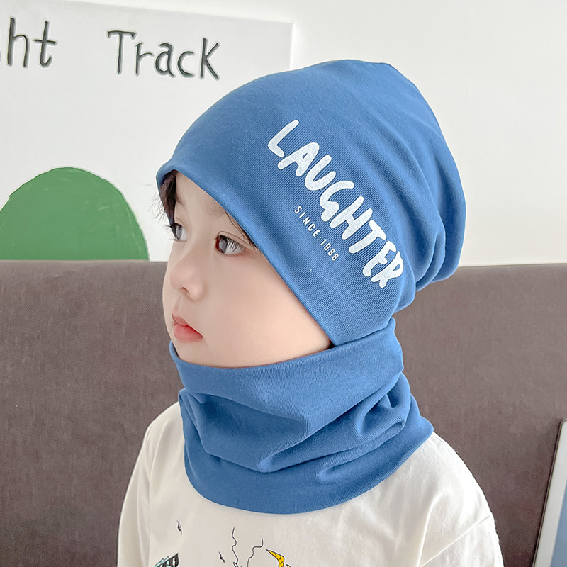 Детская осенне-зимняя тёплая хлопковая двойная шапка шарф комплект из 2 предметов для мальчиков и девочек шапка с ворсом